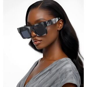 Sunglasses Brown Marble Thick Frame Unique Dark Black Lenses Retro Casual Lentes